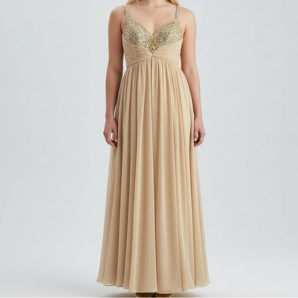 Nina Canacci Peach Beaded Formal Gown